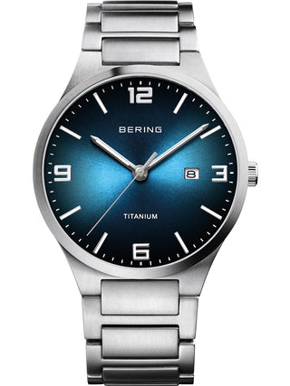 Front view of Bering 15240-777 Blue Dial Silver Titanium Unisex Watch on white background