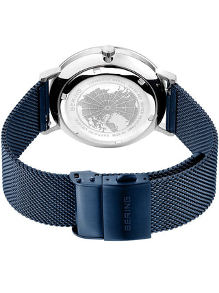 Angle shot of Bering 15439-307 Blue Stainless Steel Unisex Watch on white background