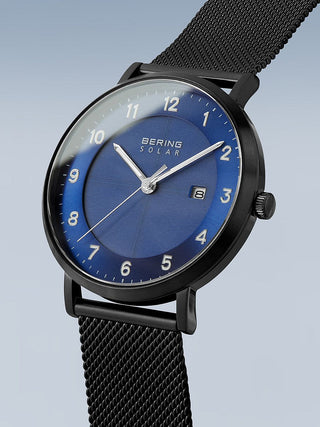 Angle shot of Bering 15439-327 Blue Dial Black Stainless Steel Unisex Watch on white background