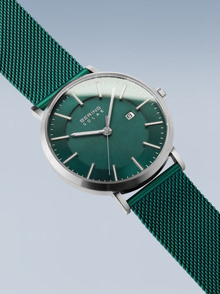 Angle shot of Bering 15439-808 Green Stainless Steel Unisex Watch on white background