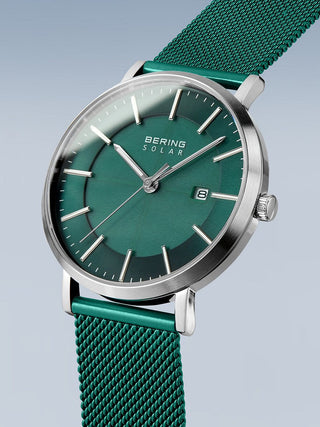 Angle shot of Bering 15439-808 Green Stainless Steel Unisex Watch on white background