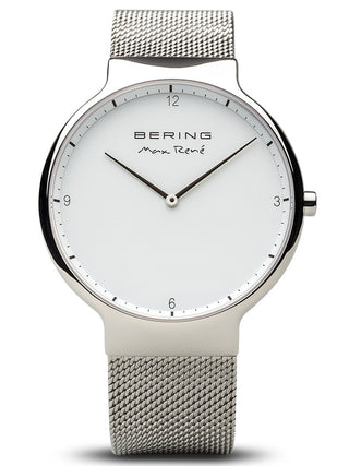 Front view of Bering 15540-004 White Dial Silver Stainless Steel Unisex Watch on white background