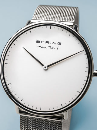 Angle shot of Bering 15738-004 White Dial Silver Stainless Steel Unisex Watch on white background