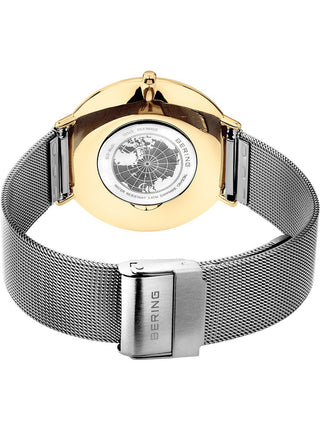 Angle shot of Bering 15739-010 Gold Dial Silver Stainless Steel Unisex Watch on white background