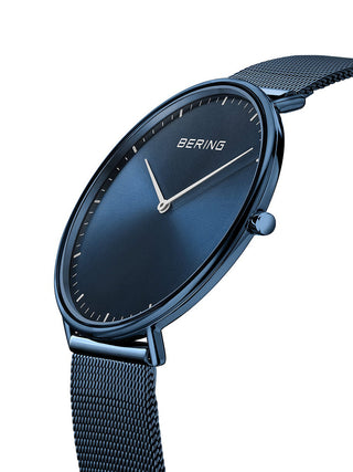 Angle shot of Bering 15739-397 Blue Stainless Steel Unisex Watch on white background