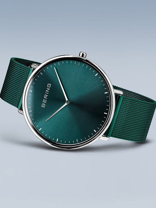 Angle shot of Bering 15739-808 Green Stainless Steel Unisex Watch on white background