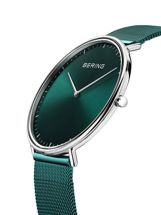 Angle shot of Bering 15739-808 Green Stainless Steel Unisex Watch on white background