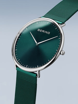 Angle shot of Bering 15739-808 Green Stainless Steel Unisex Watch on white background