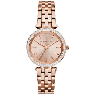 Front view of Michael Kors Darci MK3366 Rose Gold Stainless Steel Womens Watch on white background