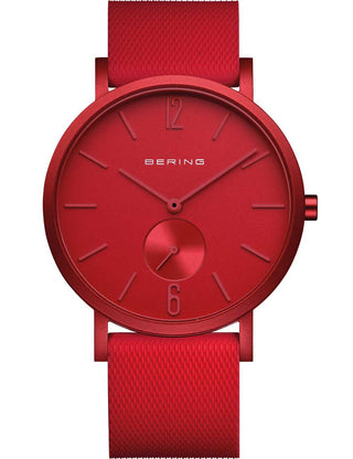 Front view of Bering 16940-598 Red Dial Textile Unisex Watch on white background