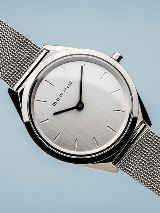 Angle shot of Bering 17031-000 Silver Stainless Steel Womens Watch on white background
