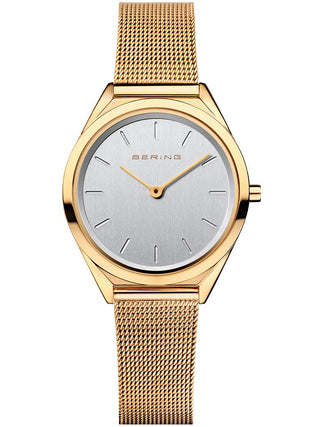 Front view of Bering 17031-334 Silver Dial Gold Stainless Steel Womens Watch on white background