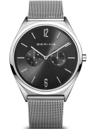 Front view of Bering 17140-002 Black Dial Silver Stainless Steel Unisex Watch on white background