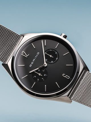 Angle shot of Bering 17140-002 Black Dial Silver Stainless Steel Unisex Watch on white background