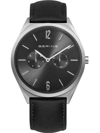 Front view of Bering 17140-402 Black Leather Unisex Watch on white background