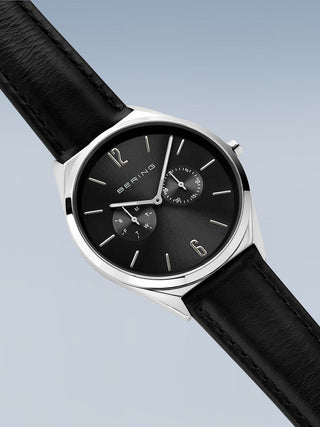 Angle shot of Bering 17140-402 Black Leather Unisex Watch on white background