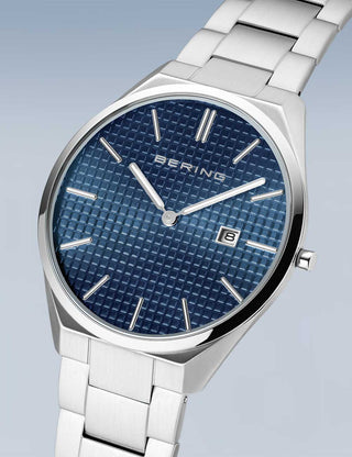 Angle shot of Bering 17240-707 Blue Dial Silver Stainless Steel Unisex Watch on white background