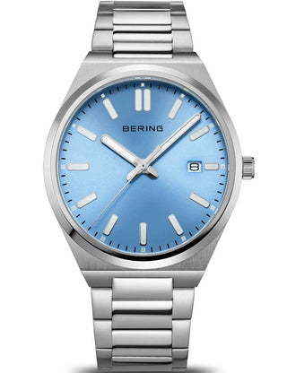 Front view of Bering 17639-707 Blue Dial Silver Stainless Steel Unisex Watch on white background