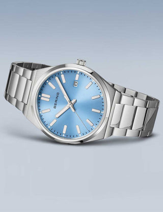 Angle shot of Bering 17639-707 Blue Dial Silver Stainless Steel Unisex Watch on white background