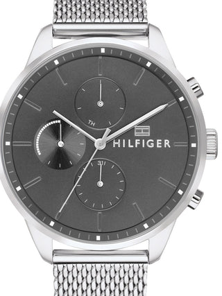 Front view of Tommy Hilfiger 1791484 Grey Dial Silver Stainless Steel Unisex Watch on white background