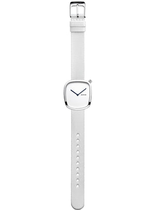 Angle shot of Bering 18034-007 White Textile Womens Watch on white background