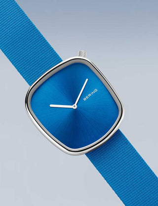 Angle shot of Bering 18040-308 Blue Textile Unisex Watch on white background