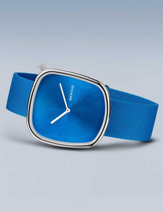 Angle shot of Bering 18040-308 Blue Textile Unisex Watch on white background