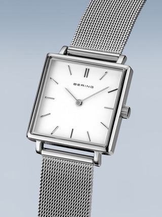 Angle shot of Bering 18226-004 White Dial Silver Stainless Steel Womens Watch on white background