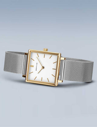 Angle shot of Bering 18226-010 White Dial Silver Stainless Steel Womens Watch on white background