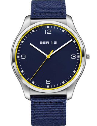 Front view of Bering 18342-507 Blue Textile Unisex Watch on white background