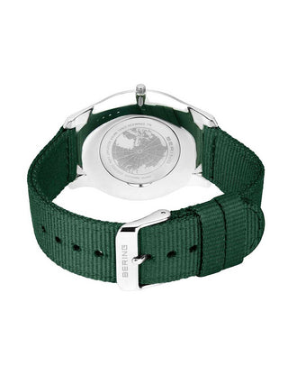 Angle shot of Bering 18342-508 Green Textile Unisex Watch on white background