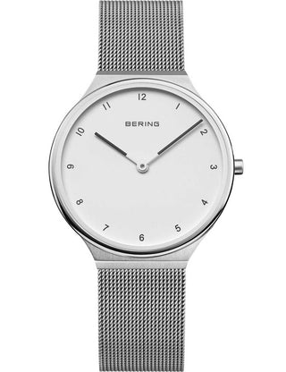 Front view of Bering 18434-004 White Dial Silver Stainless Steel Womens Watch on white background