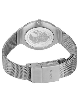 Angle shot of Bering 18434-004 White Dial Silver Stainless Steel Womens Watch on white background