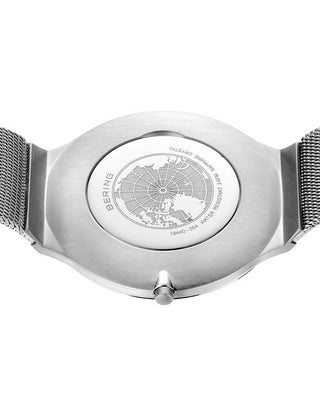 Angle shot of Bering 18440-004 White Dial Silver Stainless Steel Unisex Watch on white background