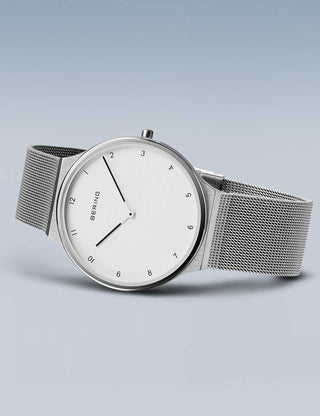 Angle shot of Bering 18440-004 White Dial Silver Stainless Steel Unisex Watch on white background