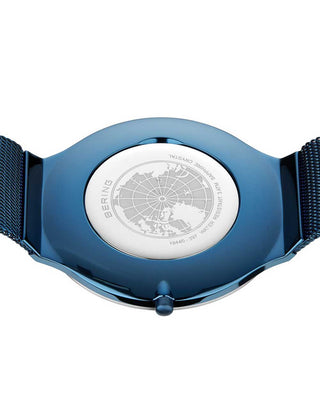 Angle shot of Bering 18440-397 Blue Stainless Steel Unisex Watch on white background