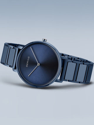 Angle shot of Bering 18531-797 Blue Stainless Steel Womens Watch on white background