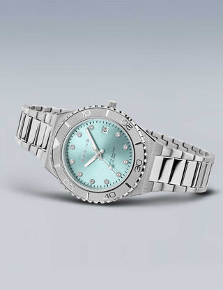 Angle shot of Bering 18936-707 Silver Stainless Steel Womens Watch on white background