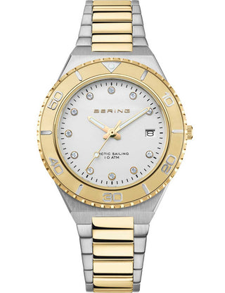 Front view of Bering 18936-710 White Dial Gold Stainless Steel Womens Watch on white background