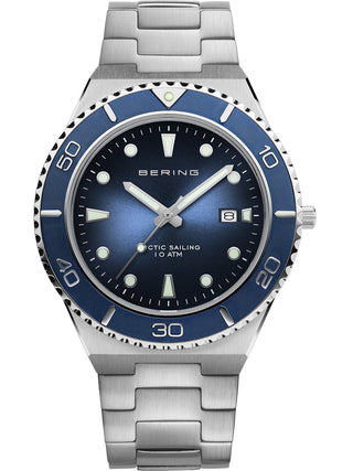 Front view of Bering 18940-707 Blue Dial Silver Stainless Steel Unisex Watch on white background