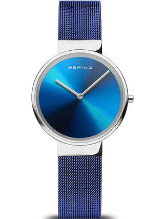 Front view of Bering 19031-307 Blue Stainless Steel Womens Watch on white background