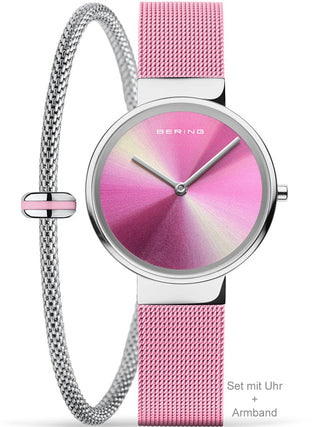 Front view of Bering 19031-999-GWP Pink Stainless Steel Womens Watch on white background