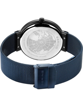 Angle shot of Bering 19039-327 Blue Stainless Steel Unisex Watch on white background