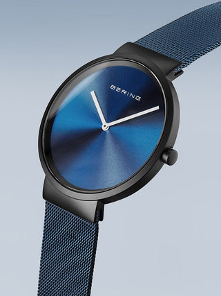 Angle shot of Bering 19039-327 Blue Stainless Steel Unisex Watch on white background