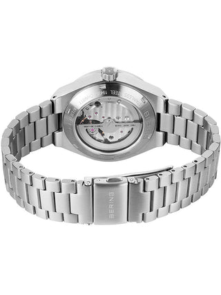 Angle shot of Bering 19435-CHARITY Blue Dial Silver Stainless Steel Womens Watch on white background