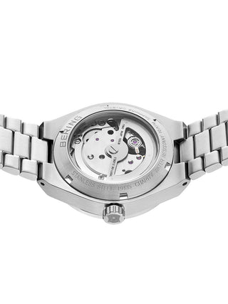 Angle shot of Bering 19435-CHARITY Blue Dial Silver Stainless Steel Womens Watch on white background