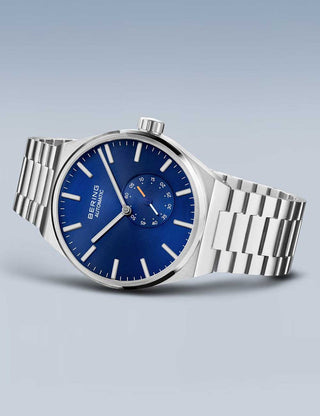 Angle shot of Bering 19441-707 Blue Dial Silver Stainless Steel Unisex Watch on white background