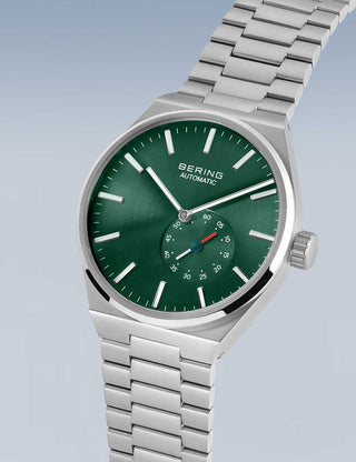 Angle shot of Bering 19441-708 Green Dial Silver Stainless Steel Unisex Watch on white background