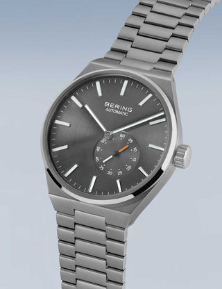 Angle shot of Bering 19441-777 Grey Stainless Steel Unisex Watch on white background