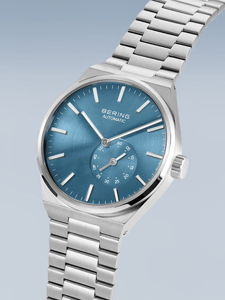 Angle shot of Bering 19441-CHARITY Blue Dial Silver Stainless Steel Unisex Watch on white background